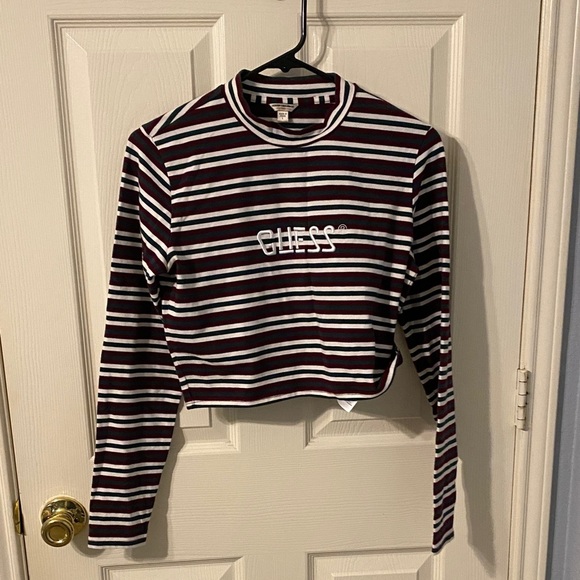 Vintage Y2K Guess Burgundy and White Striped Crop Top - Picture 1 of 8